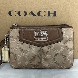 Coach Tan and Brown Signature Wristlet